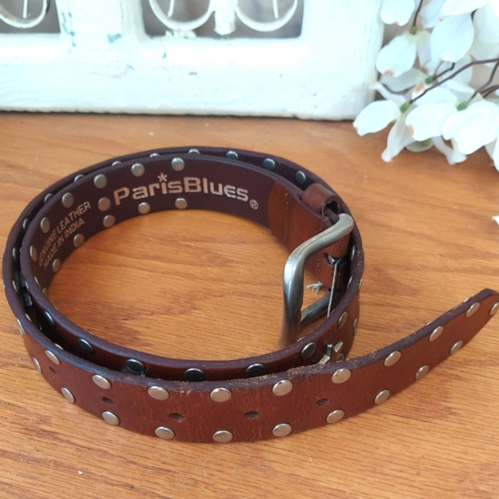 Paris Blues Brown Leather Studded Belt Size Med 36" Gorgeous!